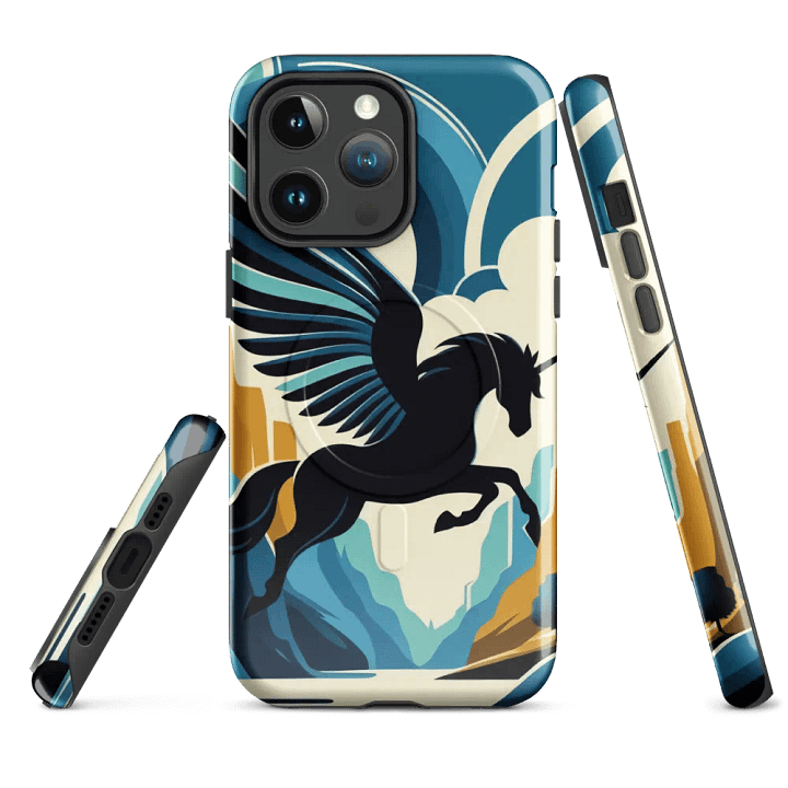 MagSafe® Tough Case for iPhone® | Mystic Charm: AI-Designed Black Unicorn Cartoon with Wings product image (4)