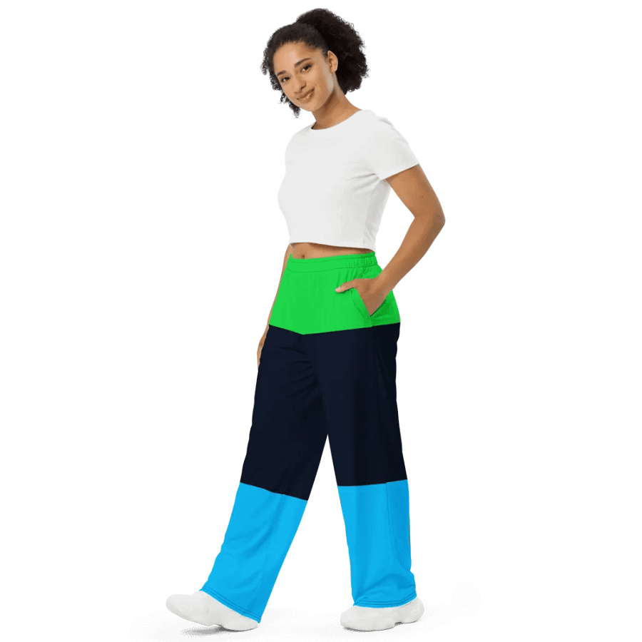 Green Blue Block Unisex Wide Pants product image (9)