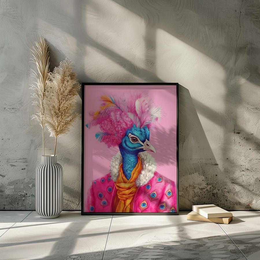 Anthropomorphic Peacock in Pink Coat Animal Portrait product image (7)