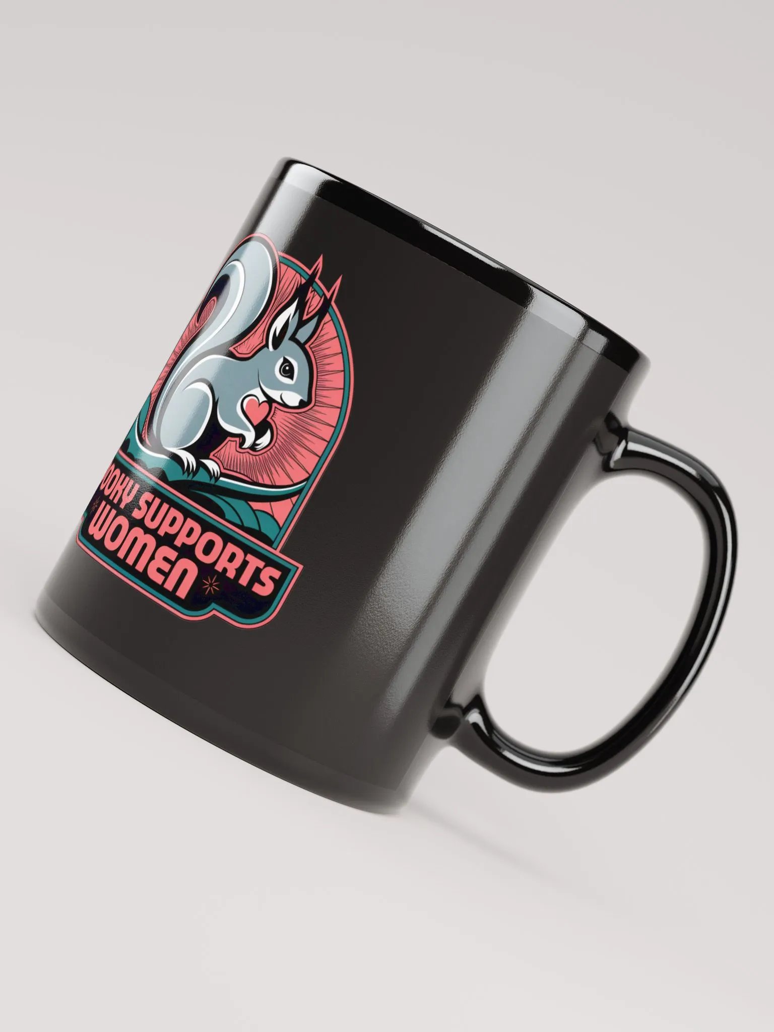 Bkack Mug: Pooky Supports Women, Pink Stylized product image (7)