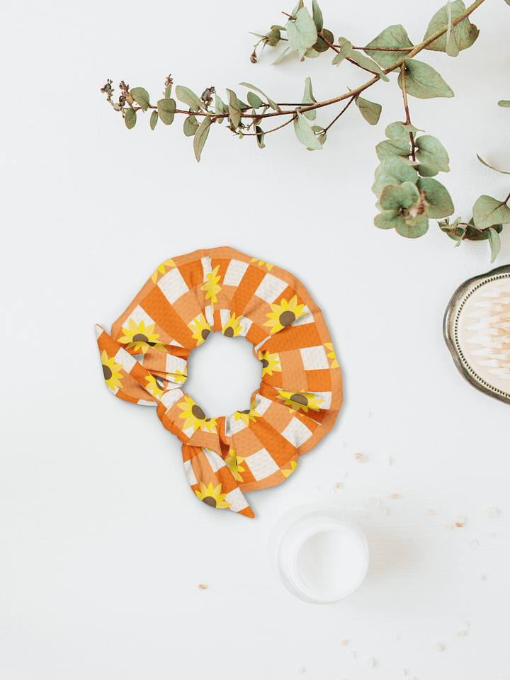 Sunflower Gingham Pattern-Orange Background Scrunchie product image (1)