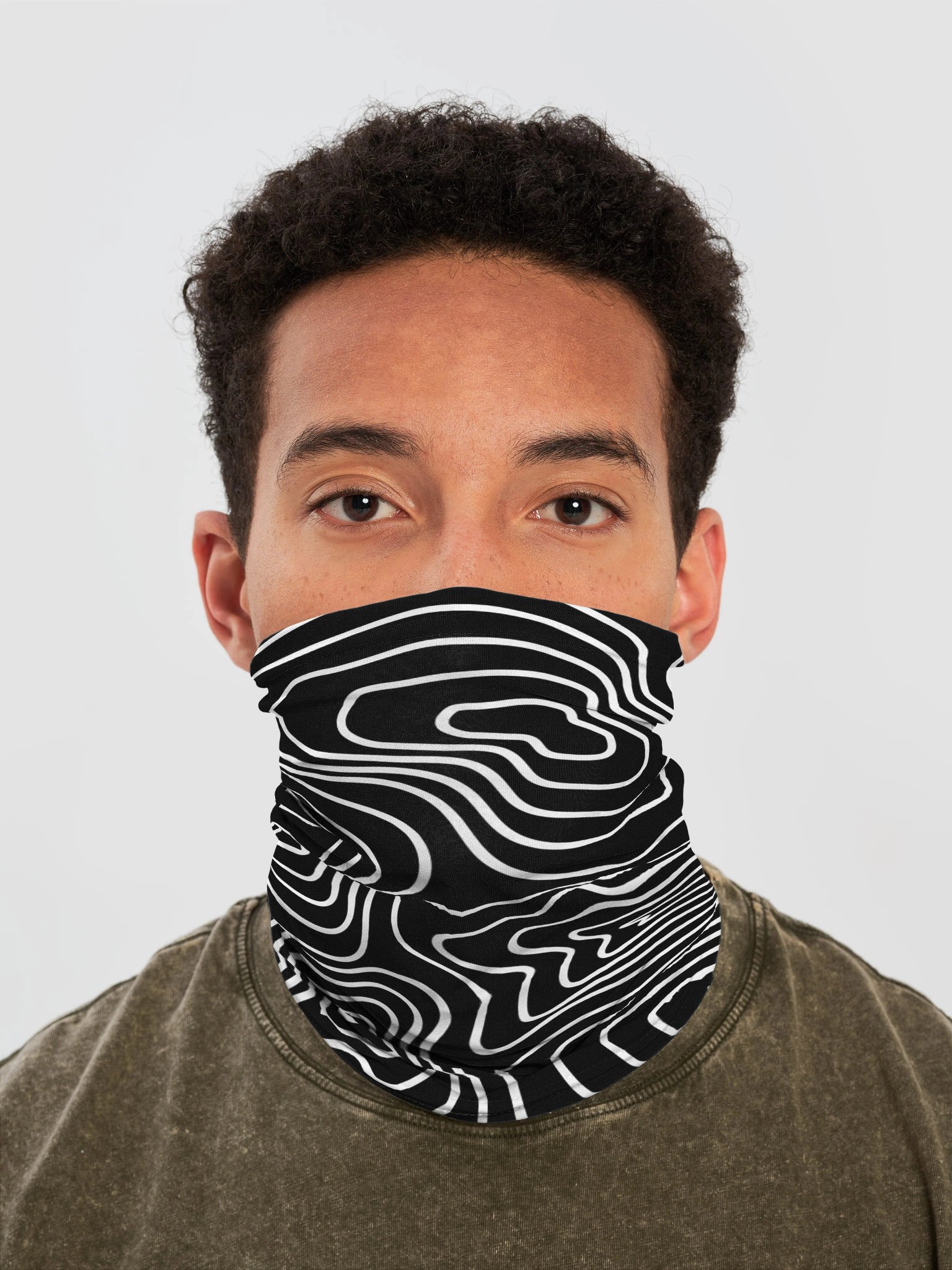 White on Black Topographic Neck Gaiter product image (1)
