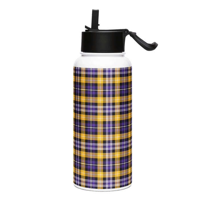 Purple and Yellow Gold Sporty Plaid Water Bottle product image (2)