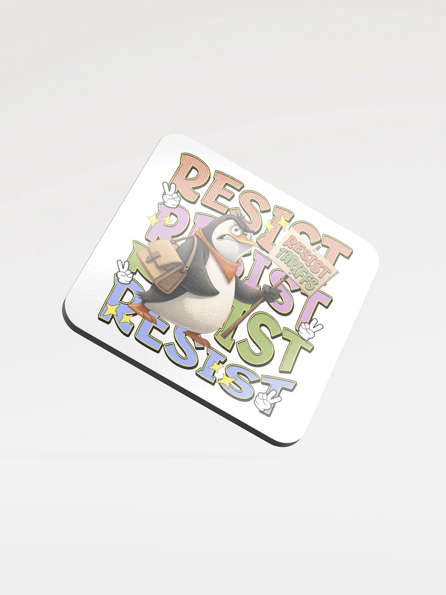 Resist Tariffs Penguin Funky Glossed Cork Coaster product image (2)