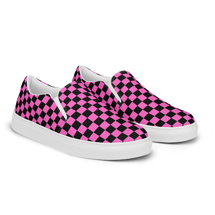 Pink Checkerboard Women's Slip-Ons Canvas Shoes product image (2)