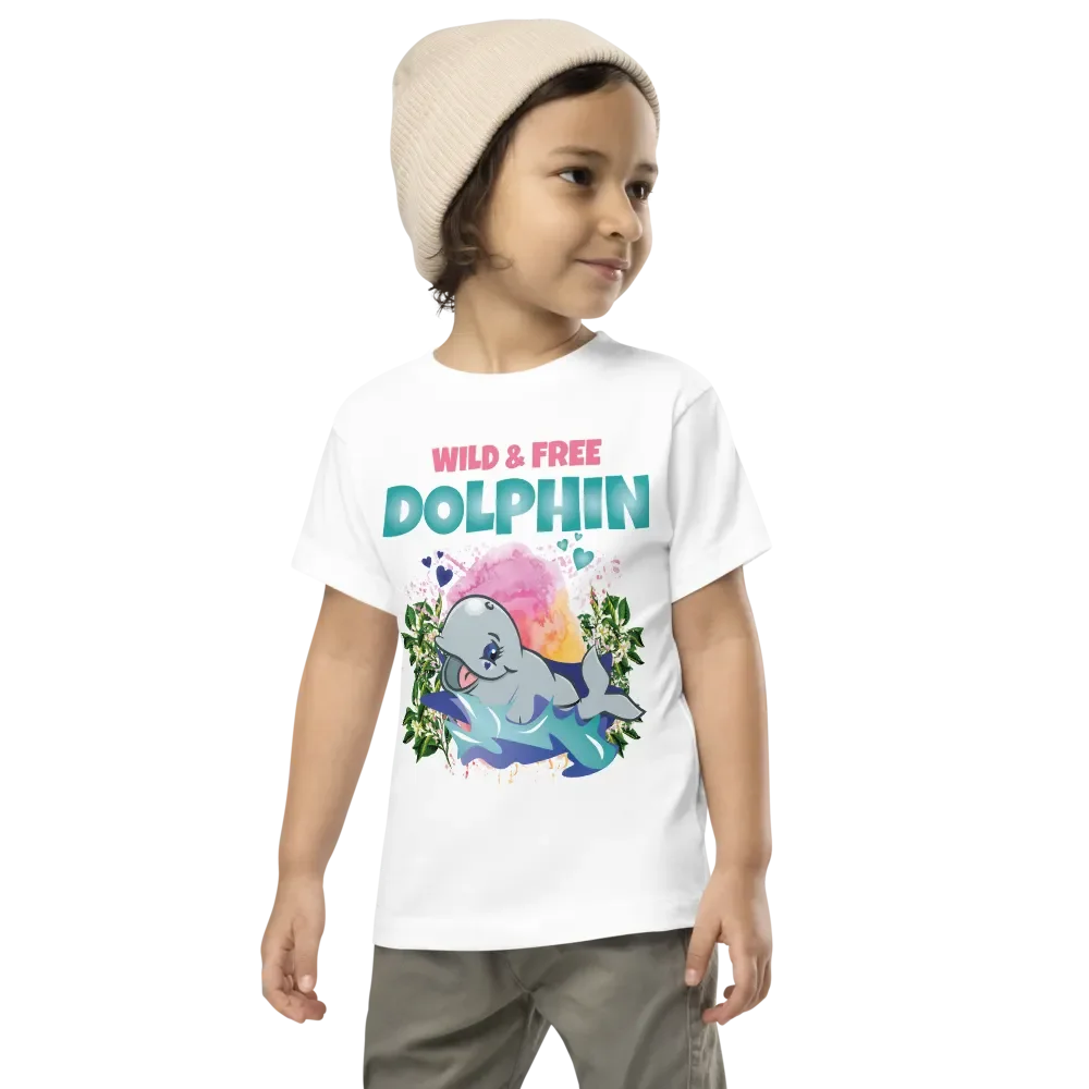 Dolphin Wild and Free Colorful Funny Cute Bella+ Canvas Toddler T-Shirt – Funny Shirt & Gift for Kids product image (3)