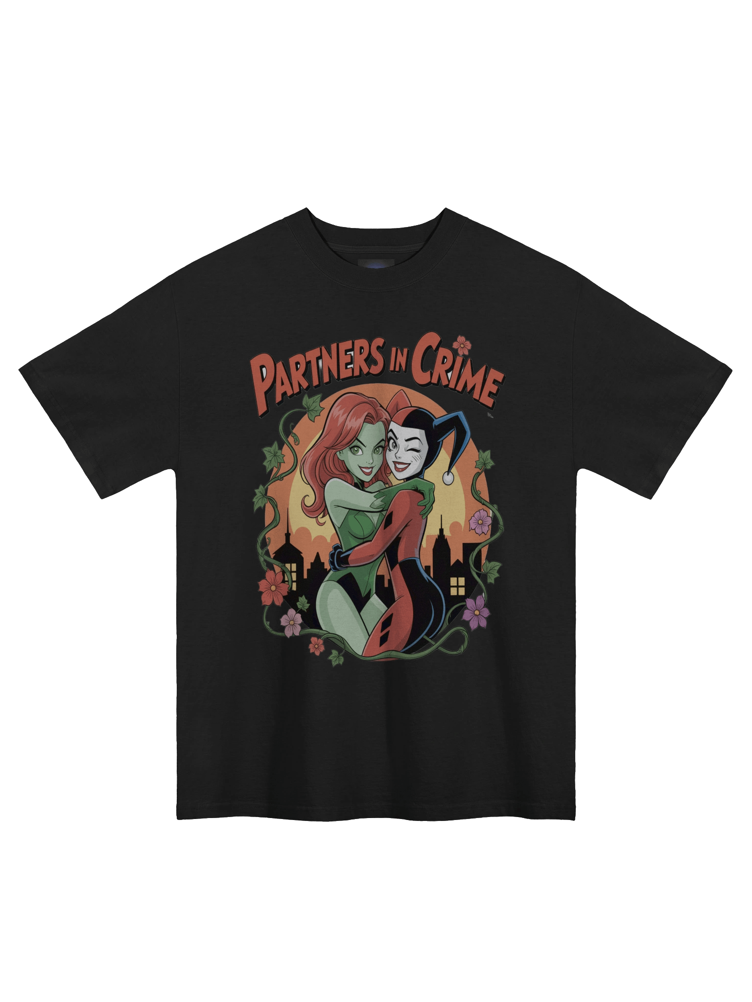 Toxic Embrace: Harley Quinn & Poison Ivy Partners in Crime Oversized Faded T-Shirt product image (3)