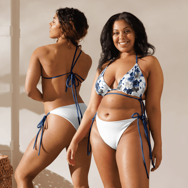 Blue Flowers Low Rise Cheeky String Bikini With White Bottoms product image (7)