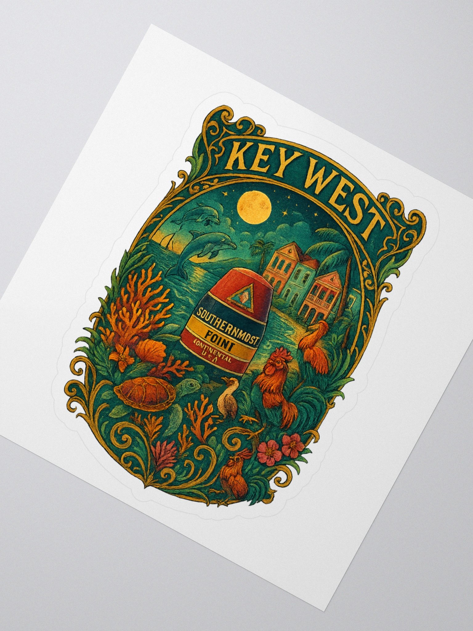 Kiss-Cut Key West Tropical Sticker with Southernmost Point Buoy product image (2)