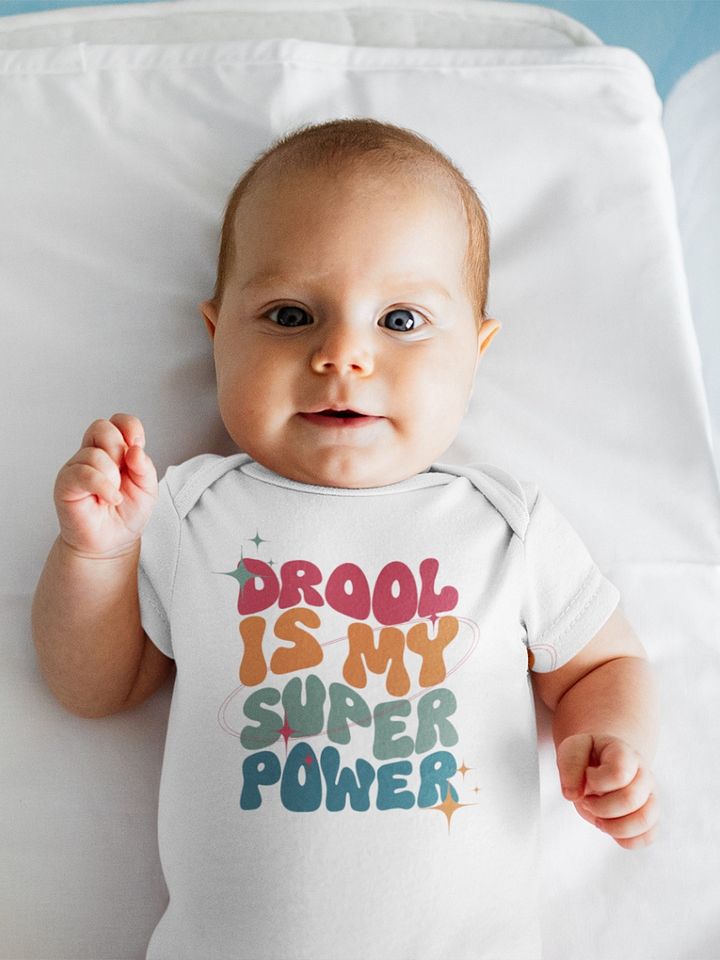 Funny Saying Retro Baby Bodysuit - Drool Is My Superpower product image (1)