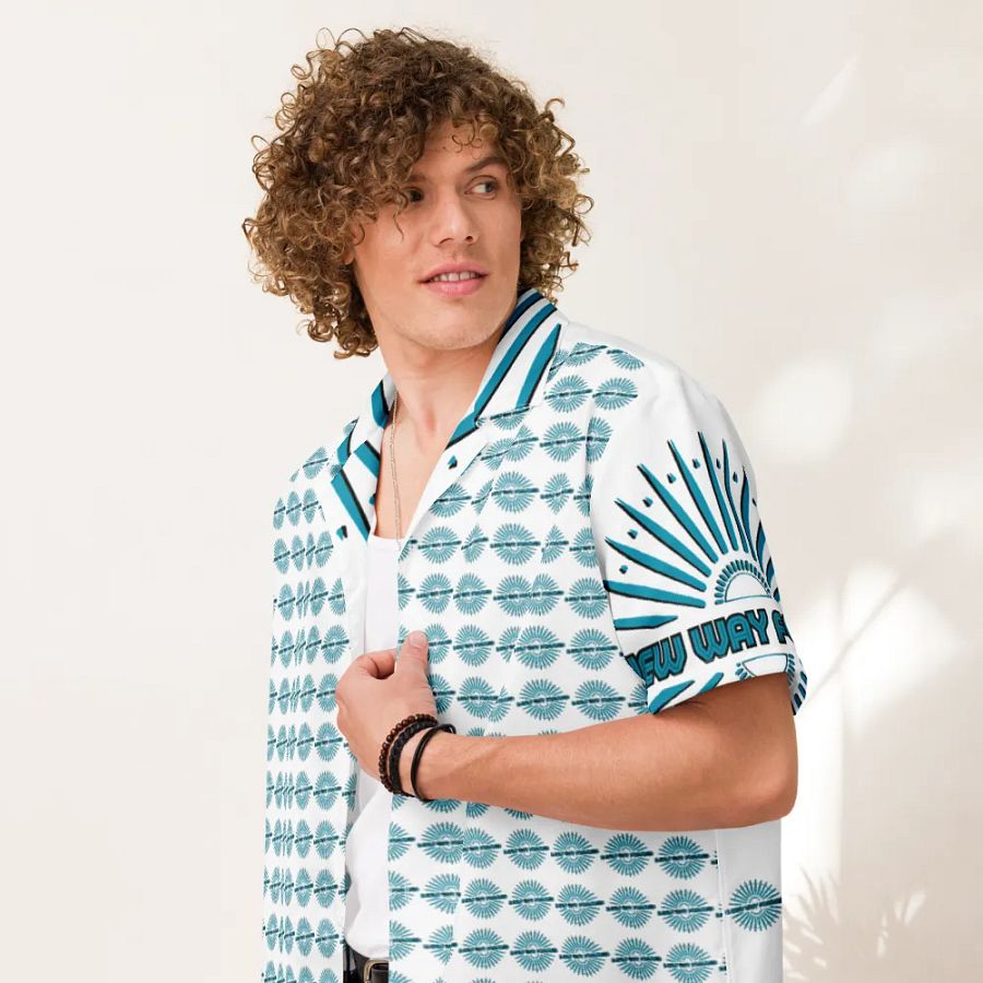 A NEW WAY FORWARD Turquoise Geometric Hawaiian Shirt product image (7)
