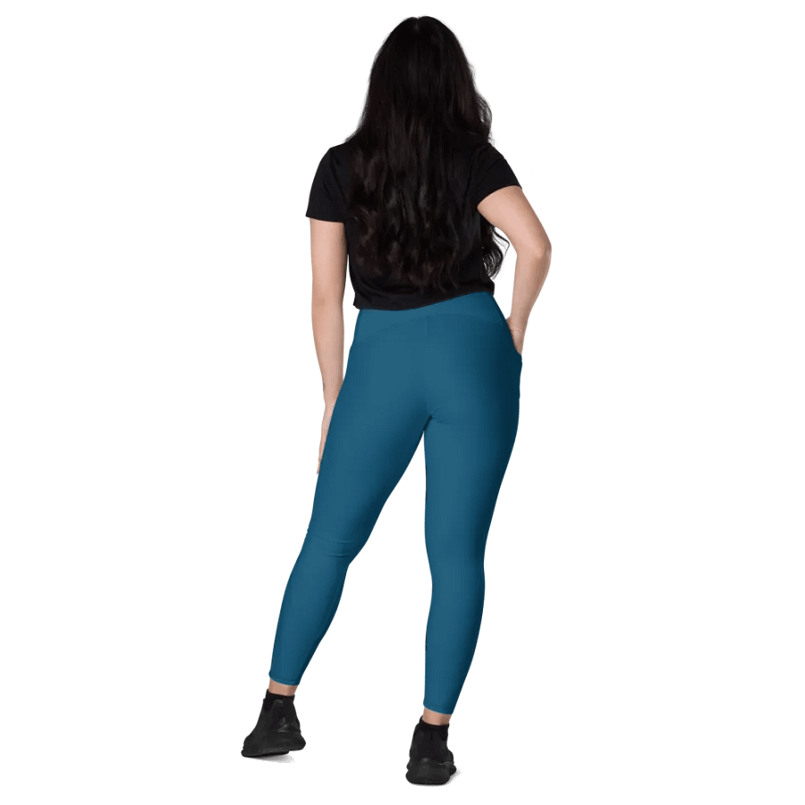 Plain Dark Blue True Summer Women's High Waisted Premium Crossover Leggings with Pockets by Treasure Pie product image (10)