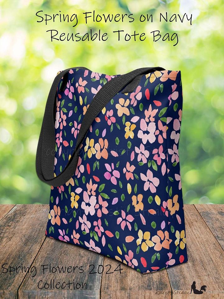Spring Flowers Lg on Navy Blue Tote Bag product image (1)