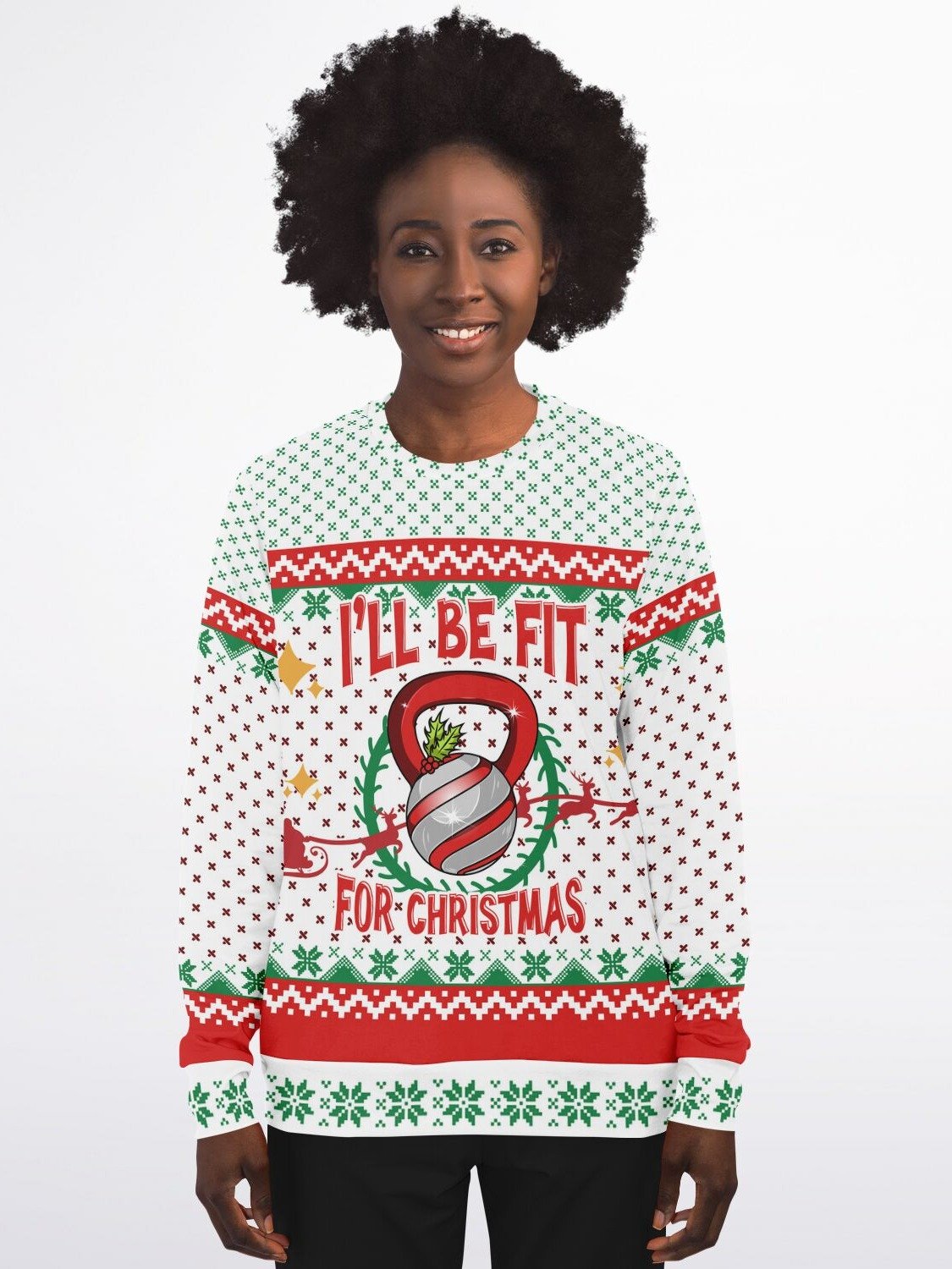 "I'll Be Fit For Christmas" Sweatshirt | Funny Gym Kettlebell Holiday Sweater | Fitness Lover Christmas Party Outfit product image (5)