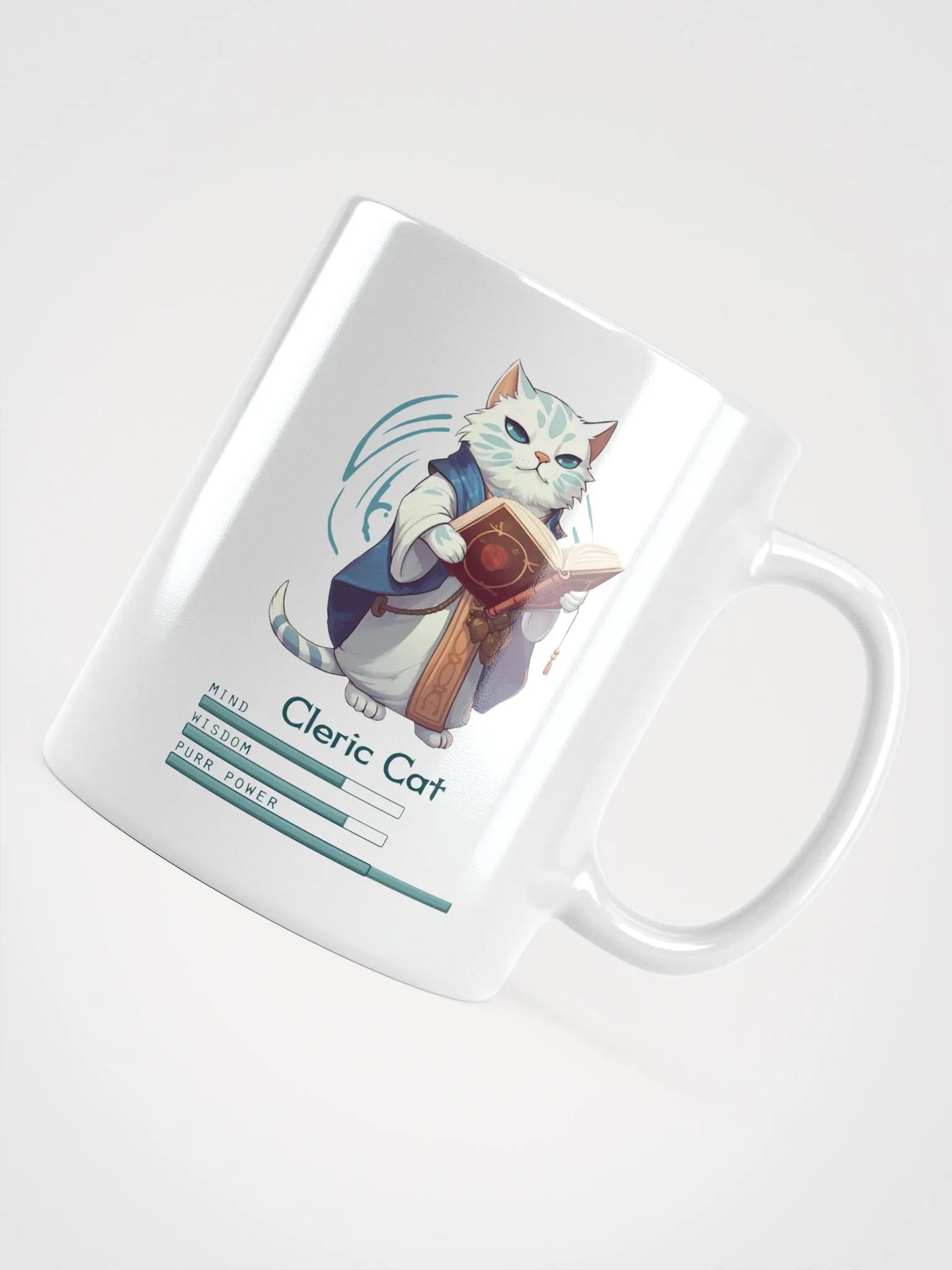 RPG Cleric Cat white ceramic mug 11oz 15oz 20oz for gamers and cat lovers product image (11)
