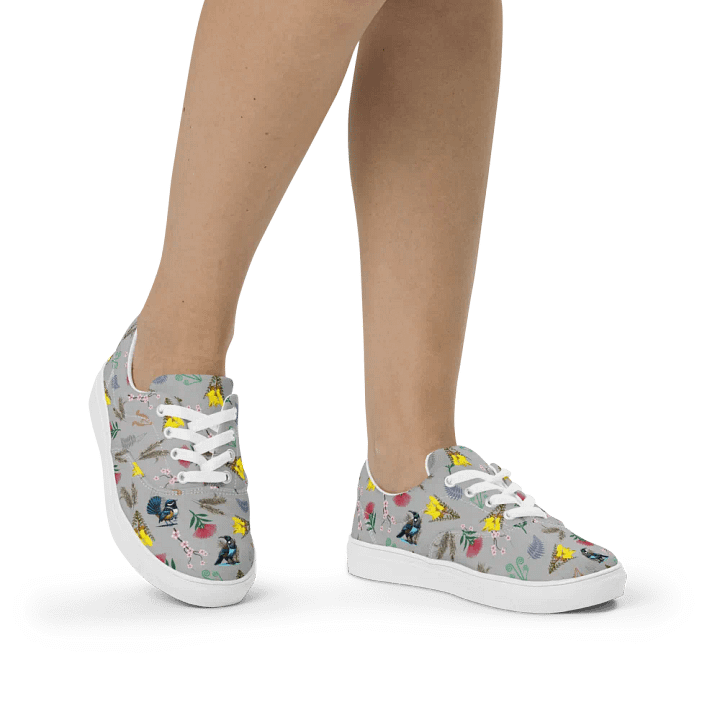 NZ Blooms and Birds Lace-Up Canvas Shoes (Grey) product image (2)
