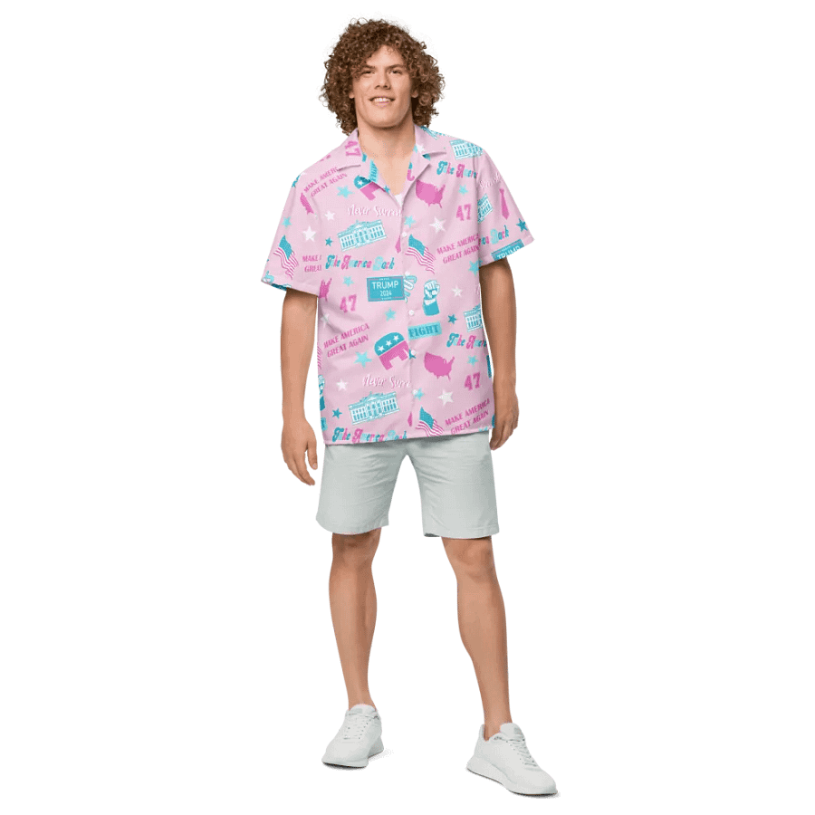 Trump 2024 Republican Pink Pattern Unisex Hawaiian Shirt - Patriot Trump Supporter Make America Great Again product image (4)