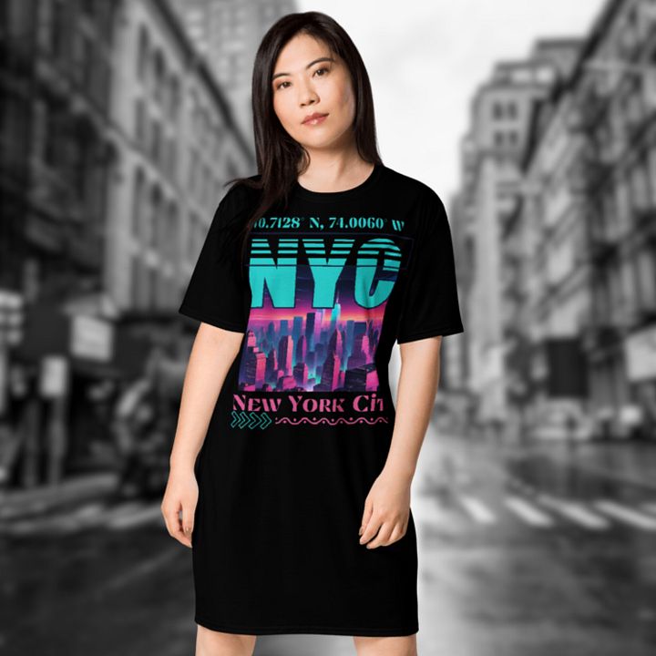 NYC New York City Graphic All Over Print T-shirt Dress product image (1)
