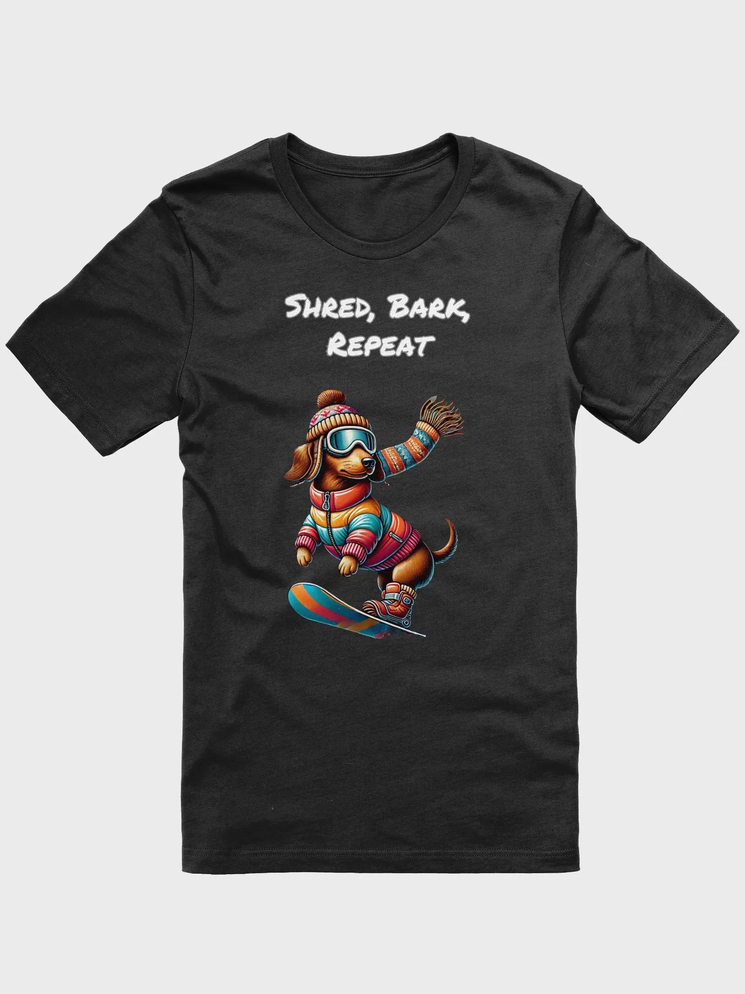Shred, Bark, Repeat – Snowboarding Dachshund Tee product image (1)