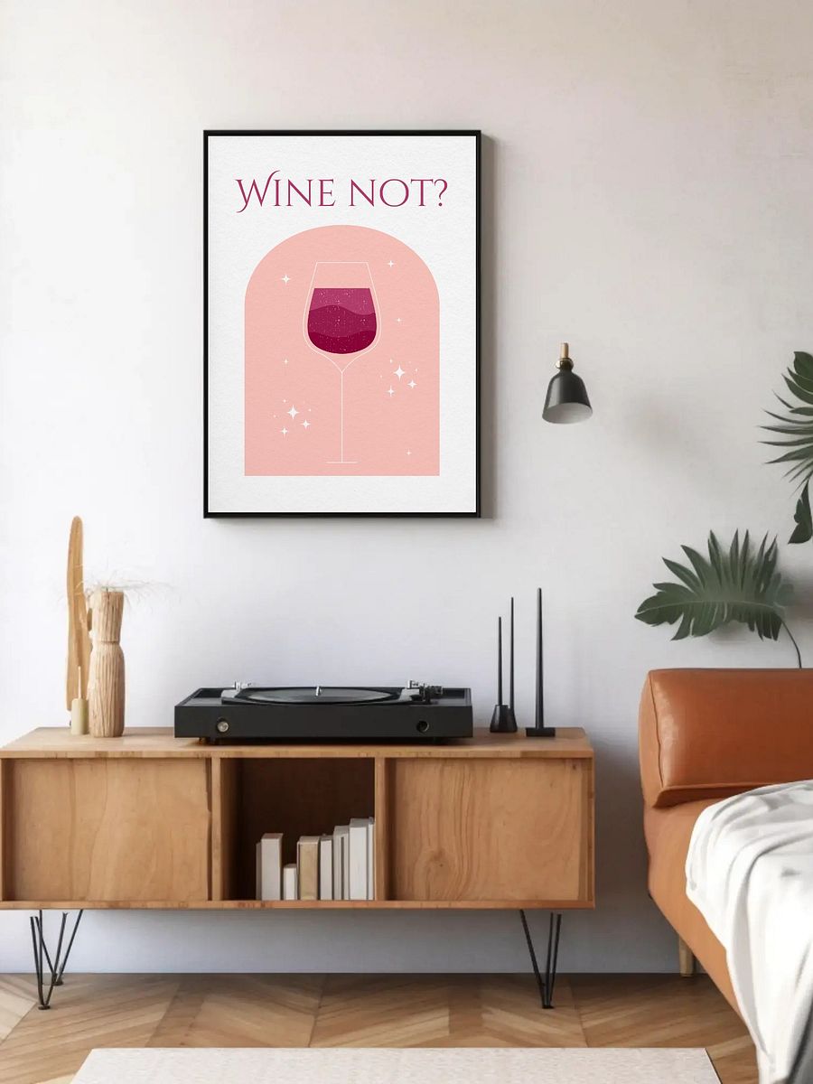 Wine Not? Modern Wine Art Print - Minimalist Wine Glass Poster, Pink and Red Home Bar Decor, Wine Lover Wall Art, Fun Kitchen Sign product image (5)