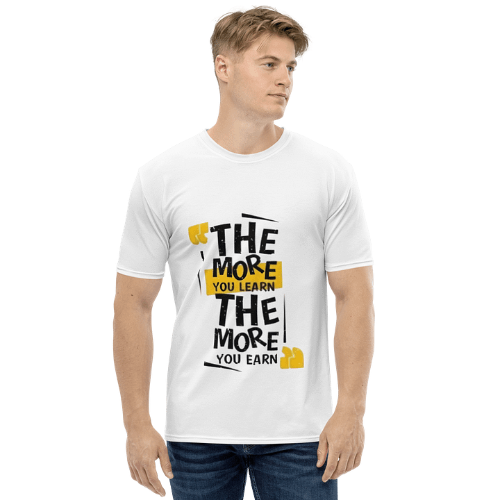 Man Crew Neck T-Shirt All-Over Print Learn-Earn Slogan Black product image (1)