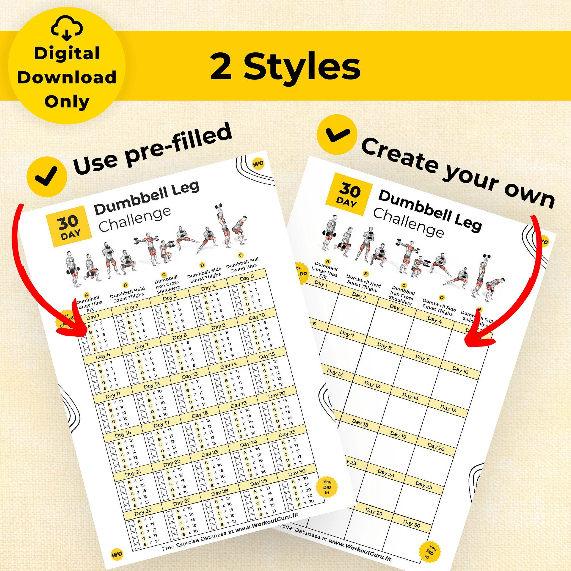 30 Day Dumbbell Leg Challenge - Printable Workout Tracker product image (3)