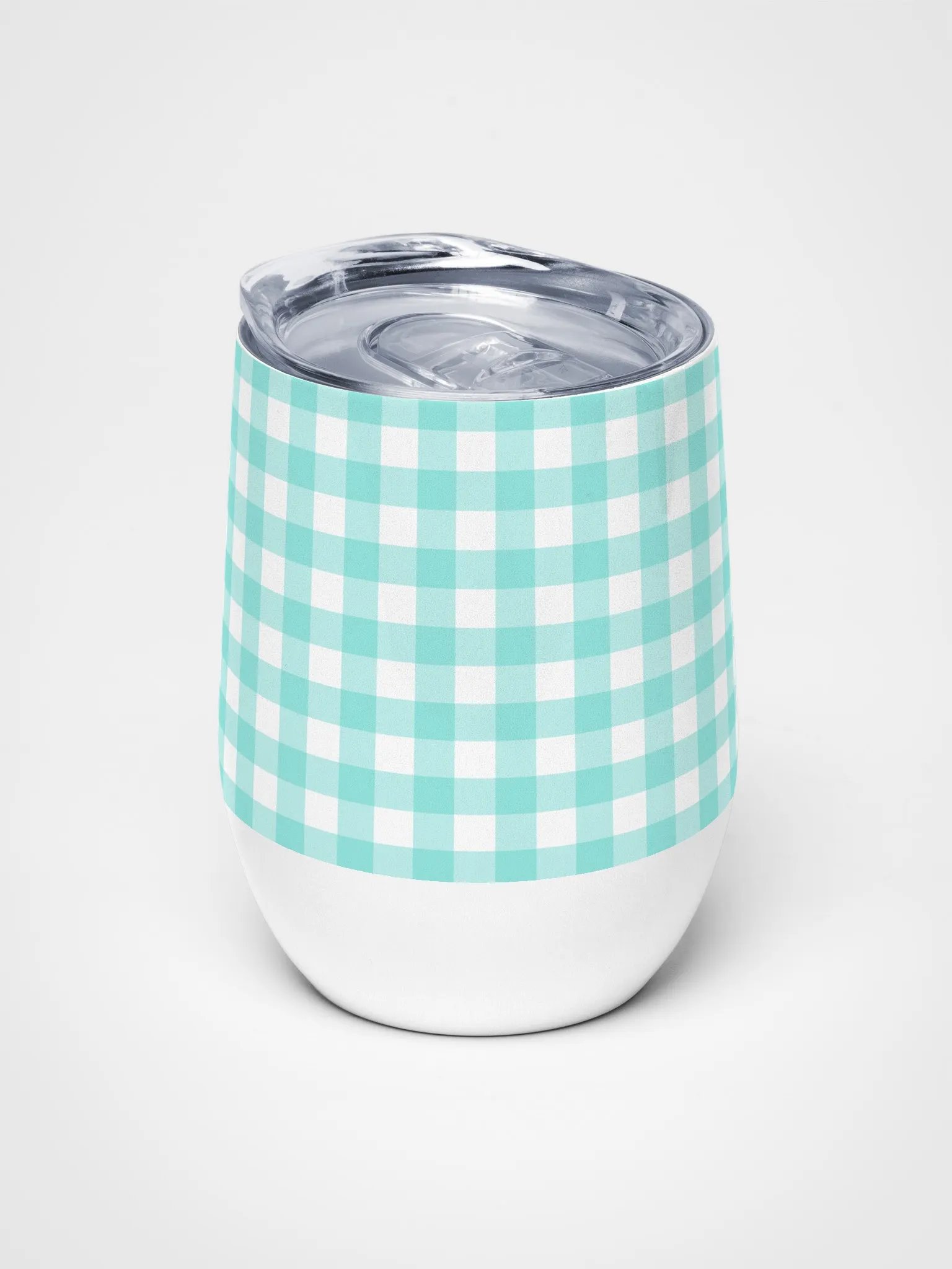 Teal and White Gingham Stainless Steel Wine Tumbler product image (5)