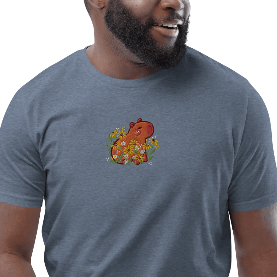 Whimsical Capybara and Daisy Flower Embroidered T-Shirt product image (6)