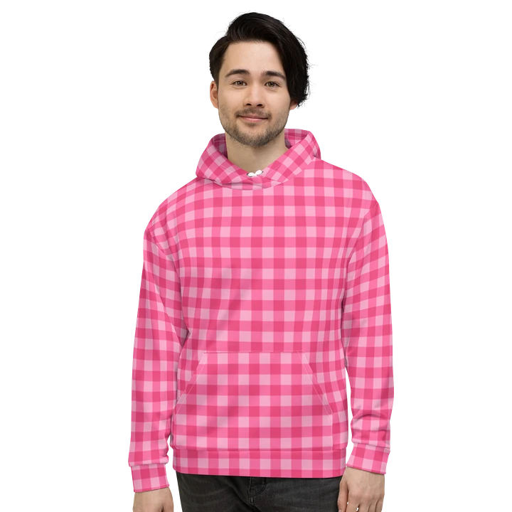 Bright Pink Checkered Plaid Hoodie product image (2)