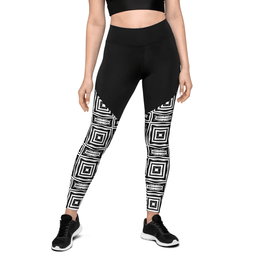 Abstract Monochrome Repeating Pattern Women's Sports Leggings product image (10)