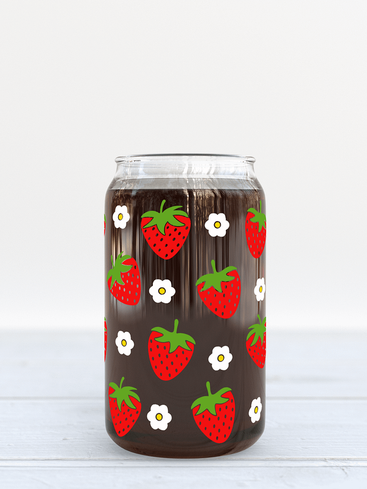 Berry and Daisies Cute Glass Can product image (1)