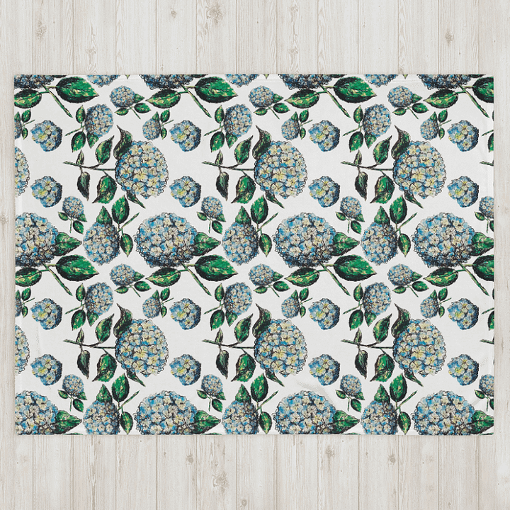 Blue Hydrangeas | Coastal Floral Throw Blanket in Soft Fleece product image (2)