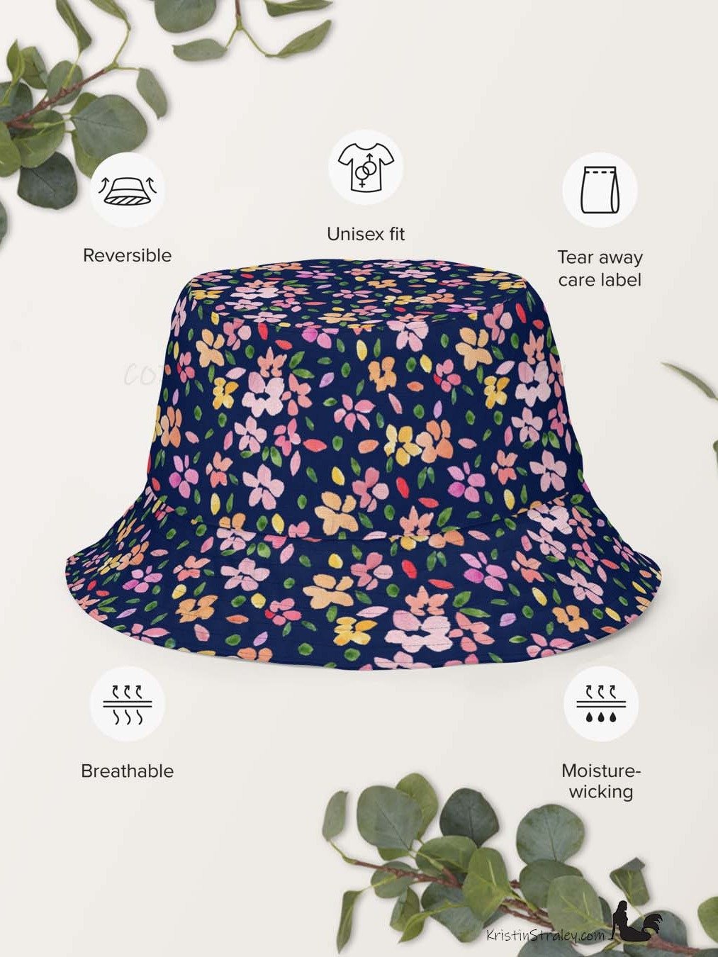 Spring Flowers on Navy Reversible Bucket Hat with Petal Confetti on Navy product image (9)