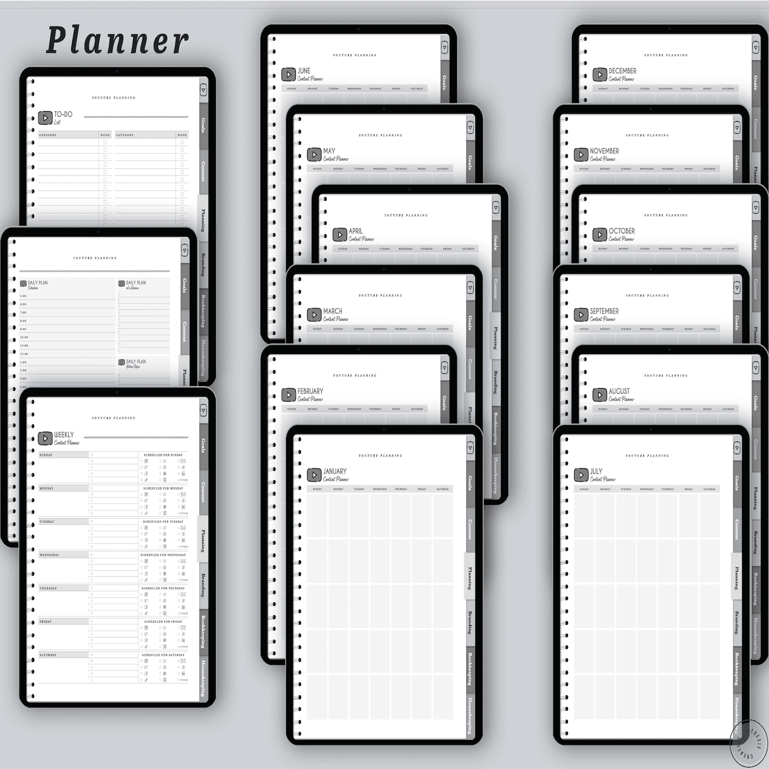 YouTube Digital Planner and Workbook Kit - Grayscale product image (3)