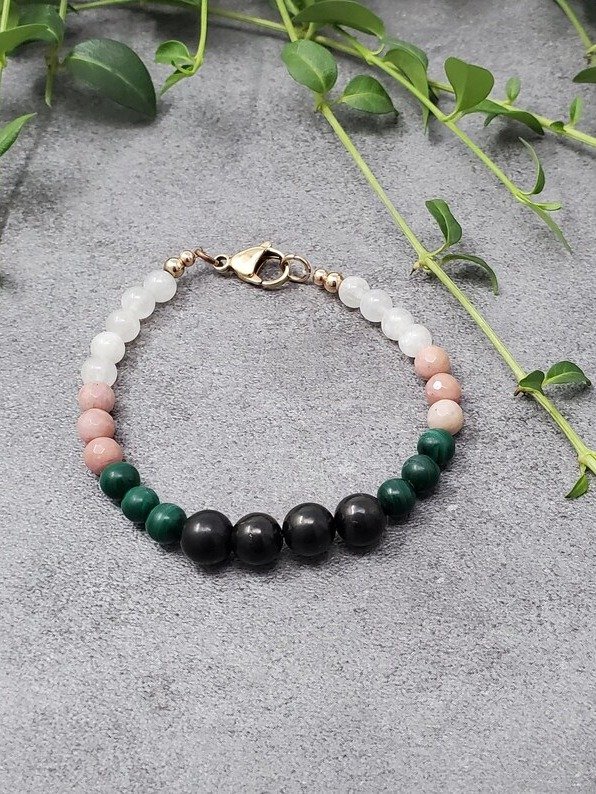 Energy Shift Bracelet | Shungite, Moonstone, Malachite | Grounding Protection Crystal Healing Jewelry product image (1)