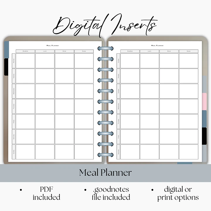 Weekly Meal Planner Digital Planner Insert- Portrait Orientation product image (1)