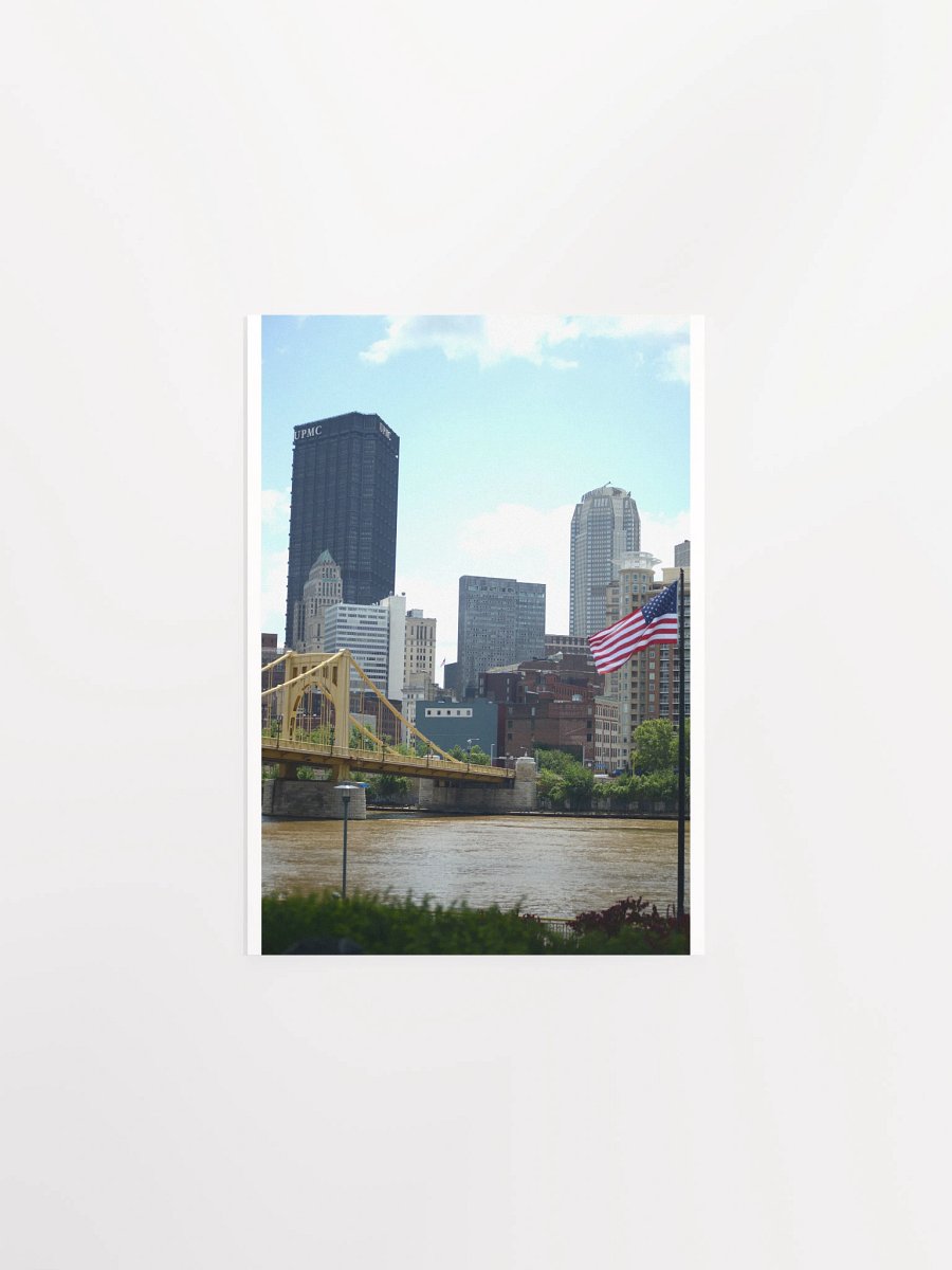 Pittsburgh - U.S. Steel Tower, Andy Warhol Bridge, and U.S. Flag - print/poster product image (1)