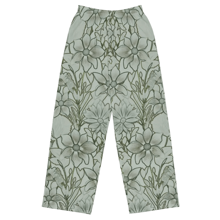 Line Art Floral Light green/All-Over Print Wide-leg Pants by Sublicolor product image (4)