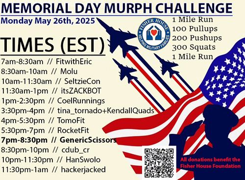 Join me for this year's 2025 murph challenge at 7pm on twitch.tv/genericscissors as I tackle this challenge along with hostin...