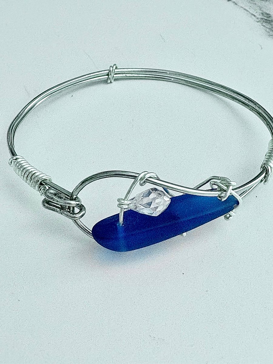 Ocean Whispers Wire-Wrapped Sea Glass Bracelet | Handmade 6.75" Coastal Charm by Monique Faella Designs™ | MFD-00075 product image (6)