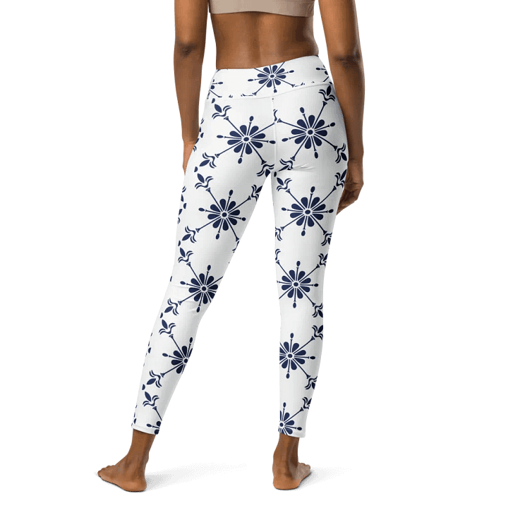 Floral Frost High-Waist Leggings - Blue and White Pattern product image (2)