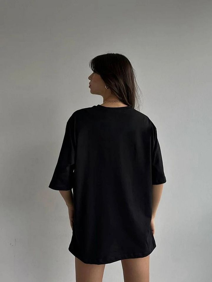 100% Cotton Oversized Solid Tees-Black product image (2)