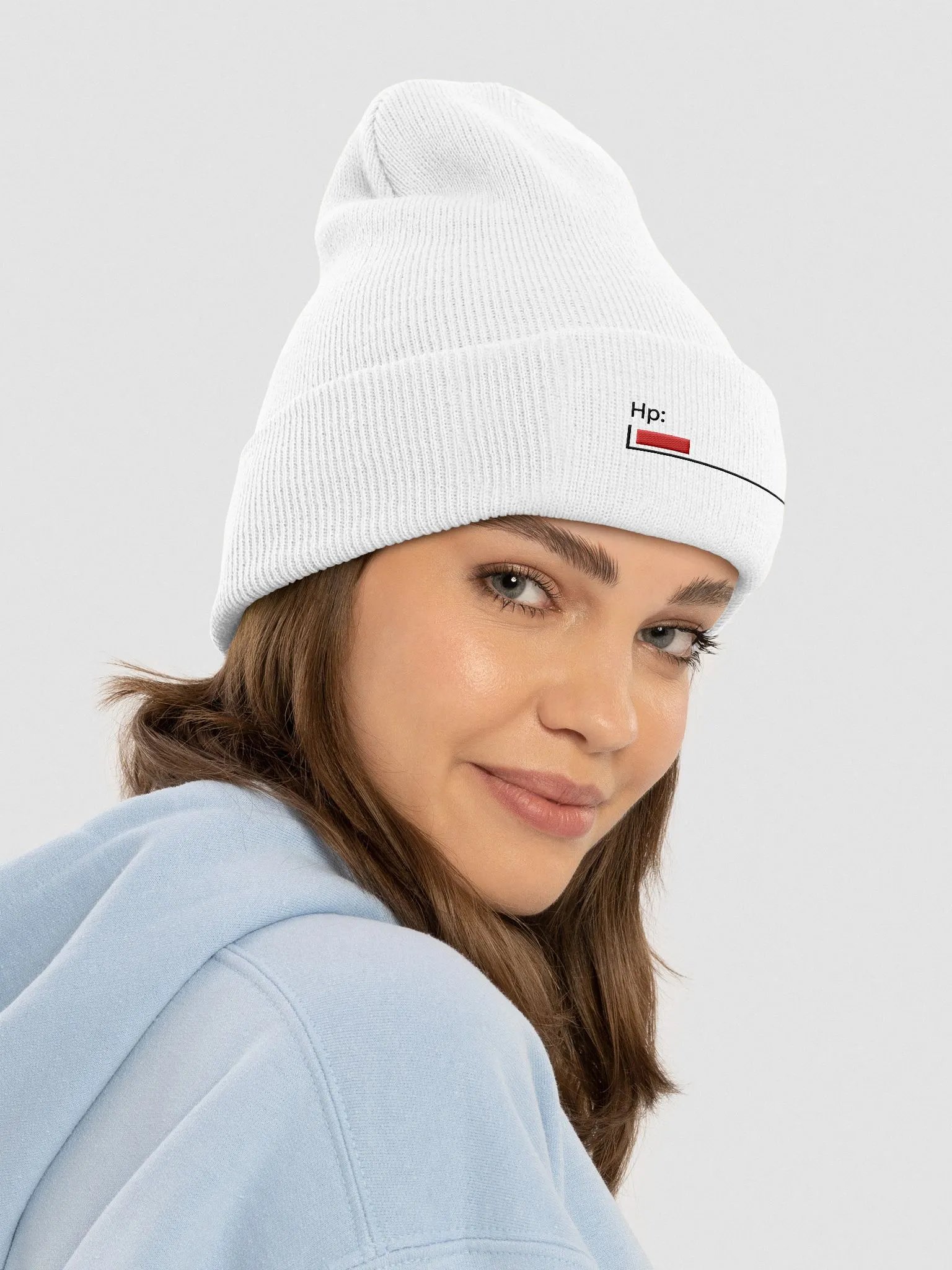 Black Healthbar Embroidered on White Cuffed Beanie product image (3)