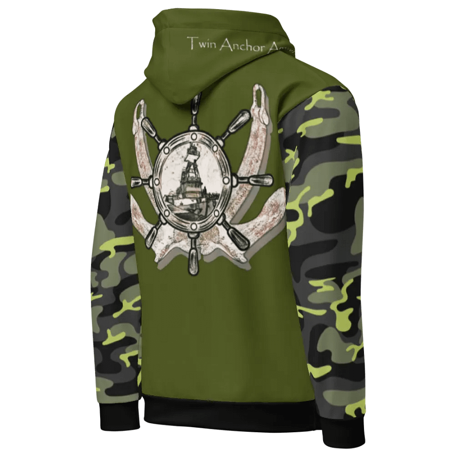 Camouflage & Green Twin anchor ship wheel & Tug CE Hoodie product image (8)