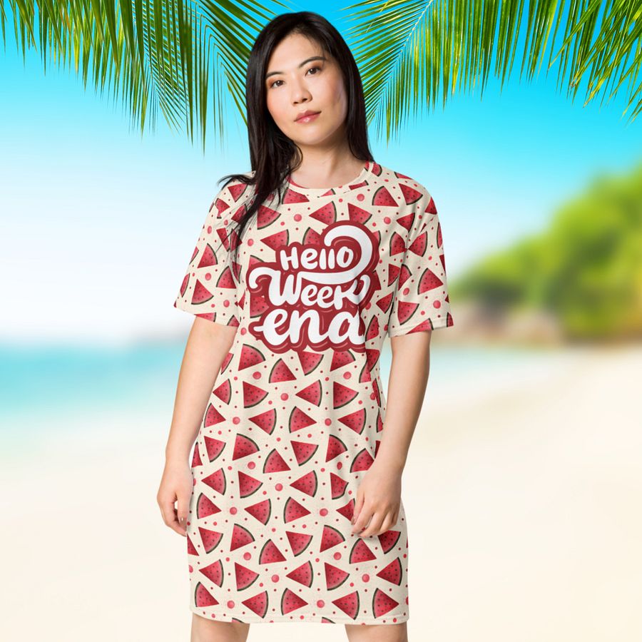 Hello Weekend Watermelon All Over Print T-shirt Dress product image (9)