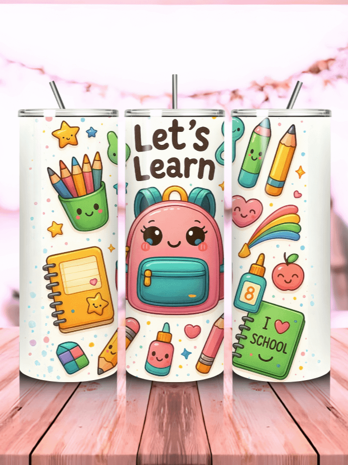 School Vibes Tumbler Wrap PNG – 20oz Skinny Sublimation Design with Fun Educational Elements – Back to School Theme – 300 DPI Instant Digital Download product image (1)
