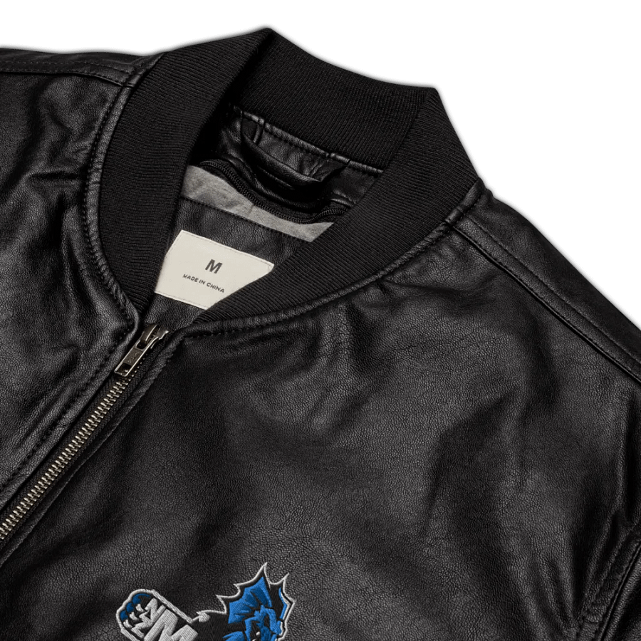 NZMOEY Logo Threadfast Apparel Faux Leather Bomber Jacket product image (12)