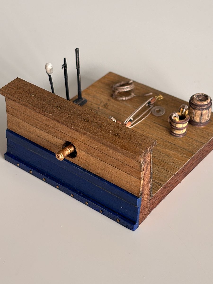 Wooden Diorama: Cannon Aboard a Historic Ship - blue ship version product image (5)