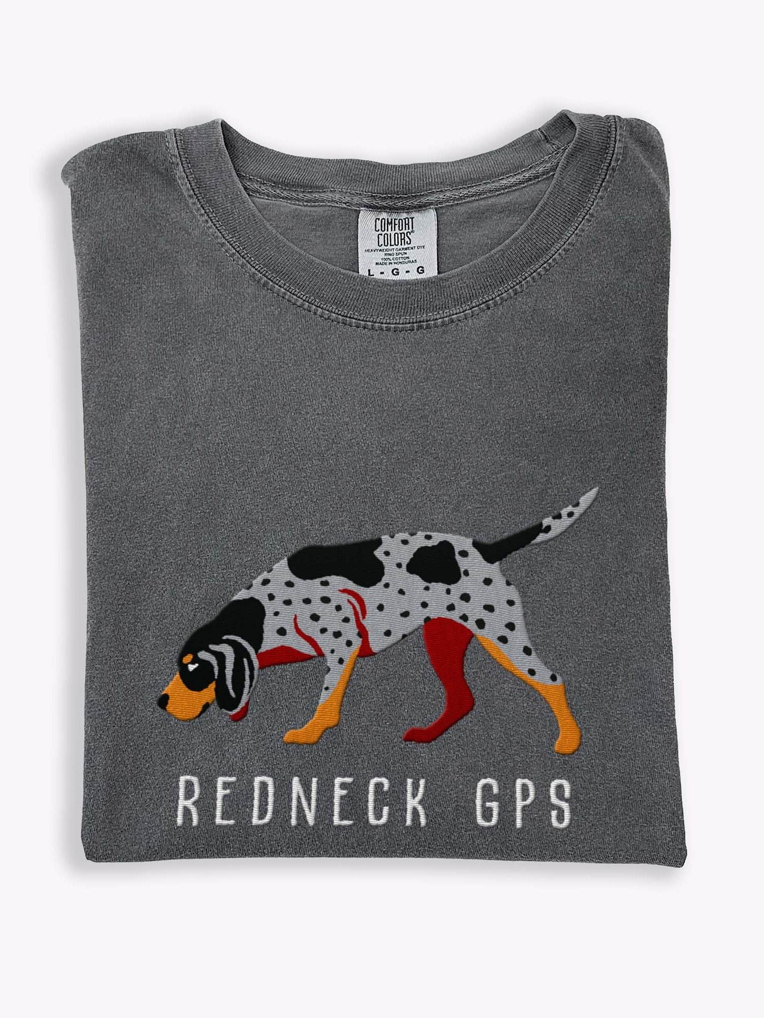 Redneck GPS T-Shirt(Embroidered) of a Bluetick Coonhound product image (1)