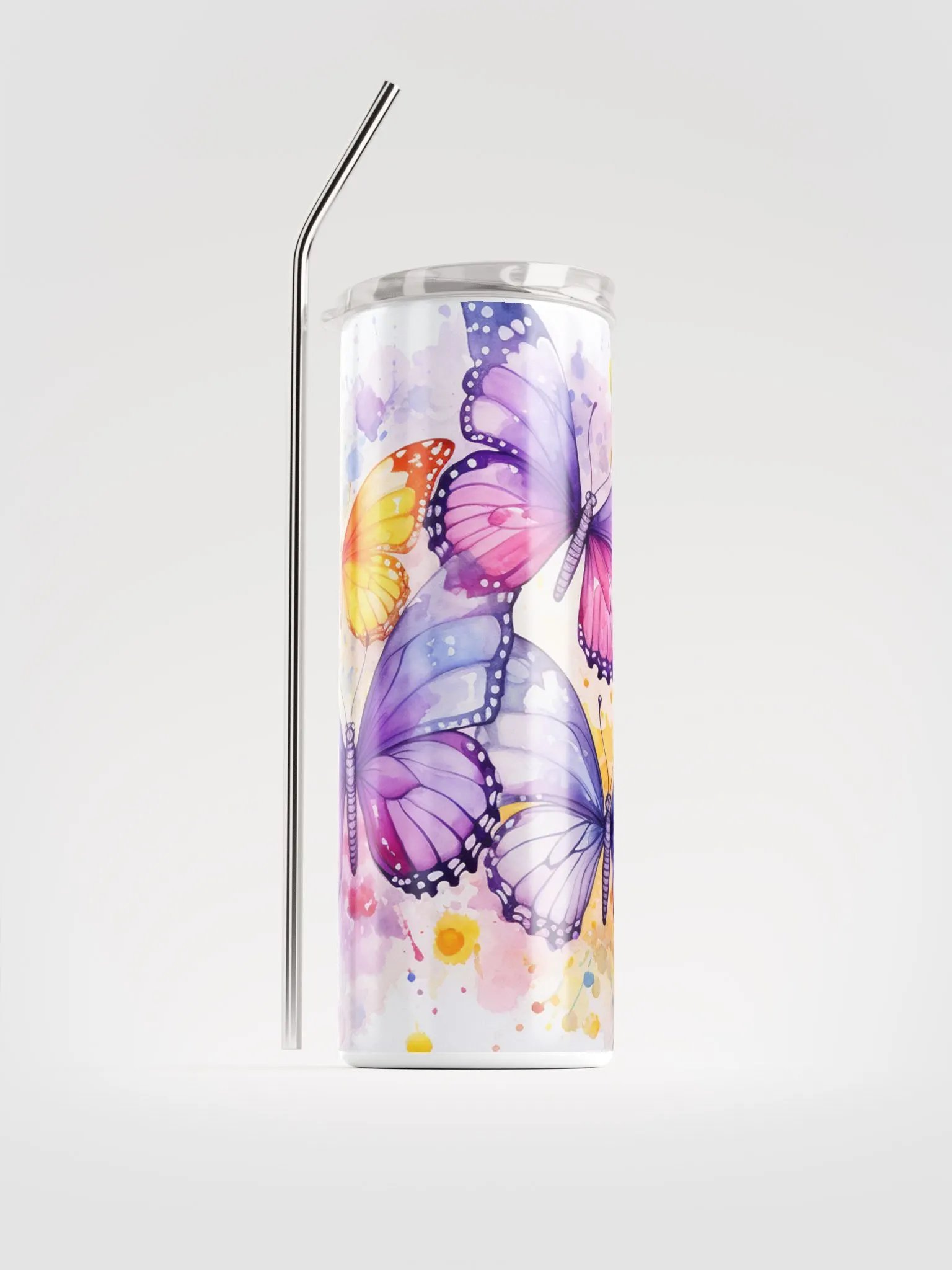 Watercolor Butterfly Purple Yellow Stainless Steel Tumbler product image (1)
